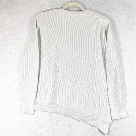 Athleta Sweater XS White Ribbed Knit Crew Neck Long Sleeve Rest Day Asymmetrical - Picture 3 of 11